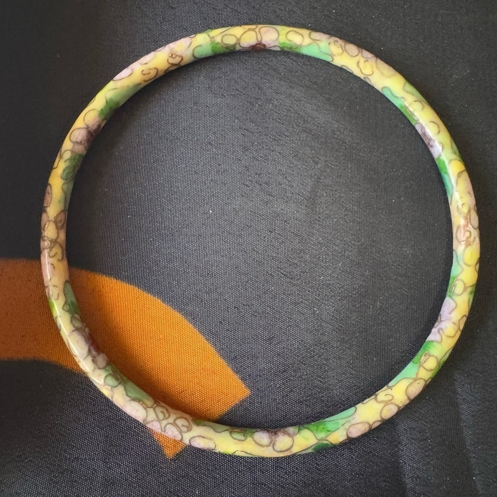 Vintage Enamel Bangle Set Colorful Cloisonné Floral Yellow Stacking Bracelets - Picture 7 of 10